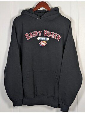 Dairy Queen Sweatshirt Mens XL Black Pullover Hoodie Fast Food Crew Member DQ